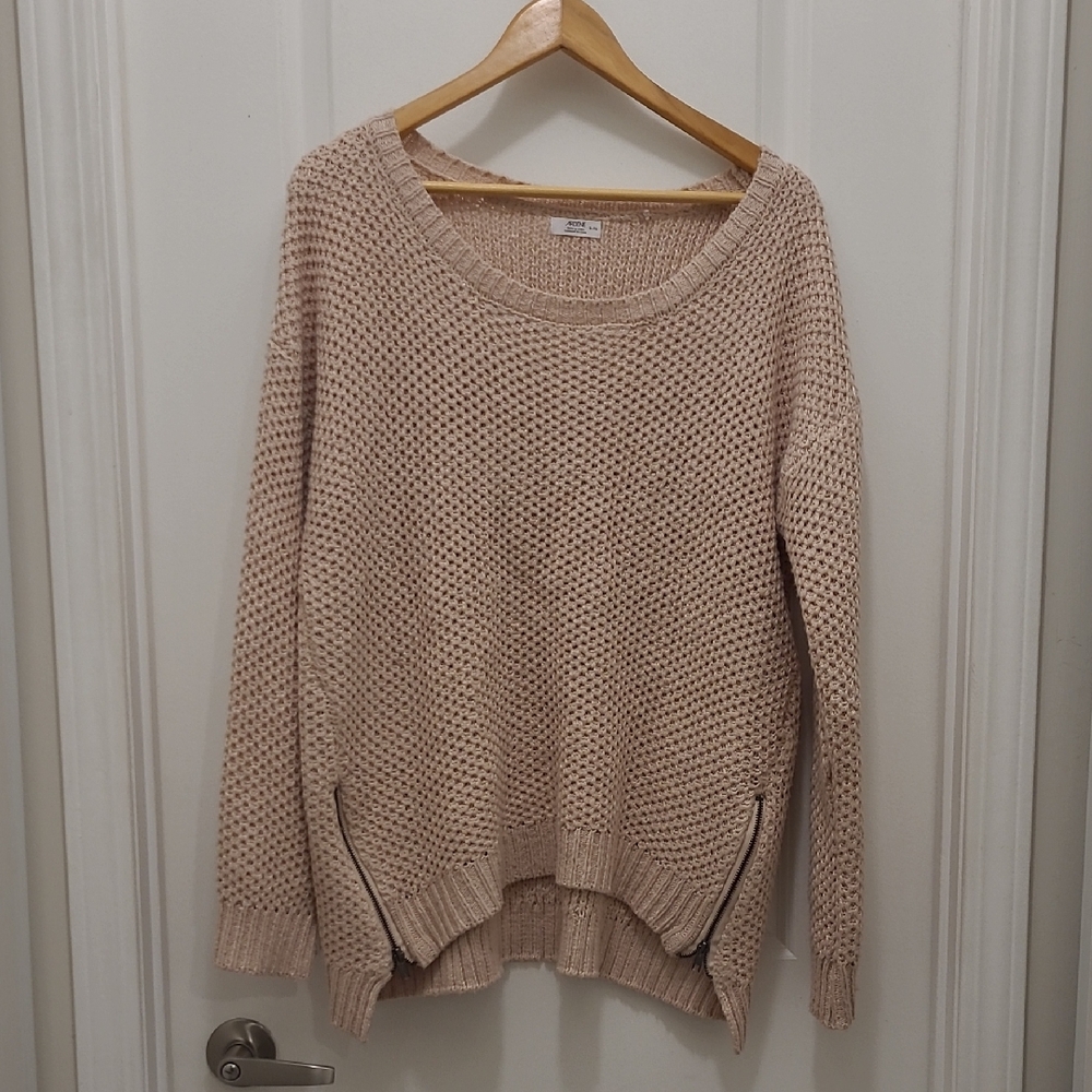Ardene Cream Knit Sweater with Zipper Details